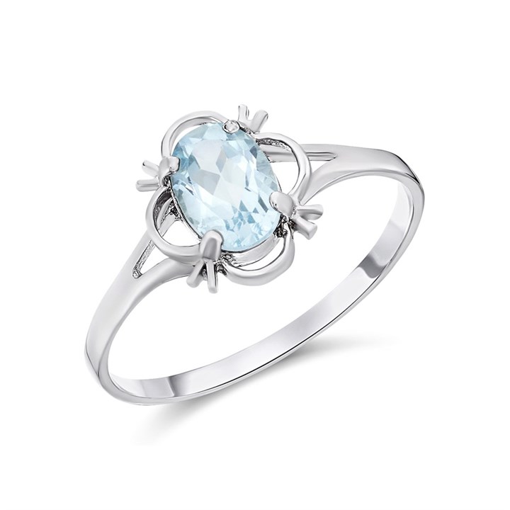 9ct White Gold Oval Blue Topaz Ring- Size Y - Z51178