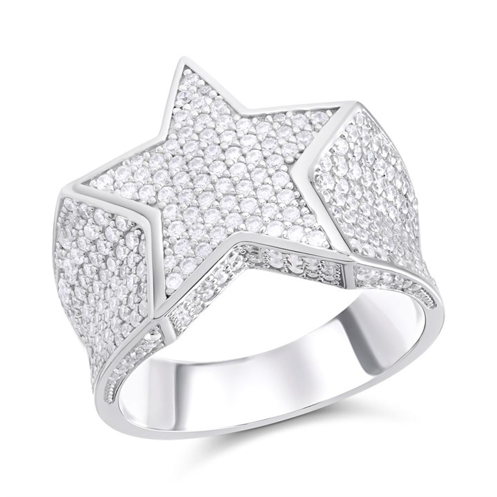 Silver Cubic Zirconia Star Ring. Size O and N - Z51179