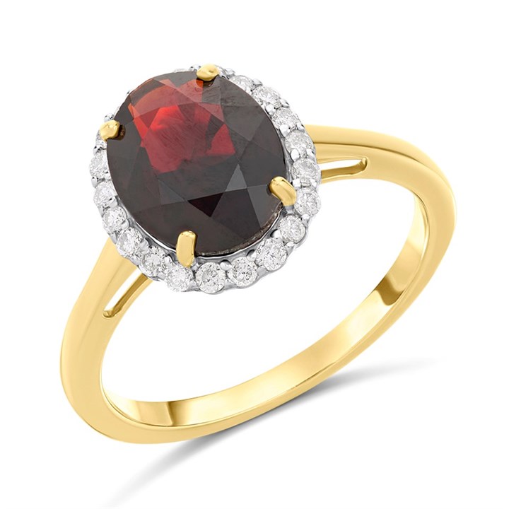 9ct Gold Garnet And Diamond Cluster Ring - 1/4ct Size Q - Z51183