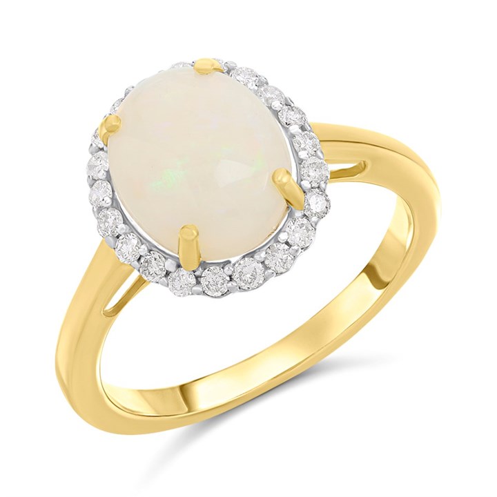 9ct Gold Opal And Diamond Cluster Ring - 1/4ct - Z51184
