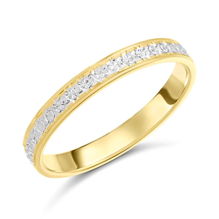 9ct Two Colour Gold Diamond Cut Wedding Ring - 3mm. Size V - Z51203