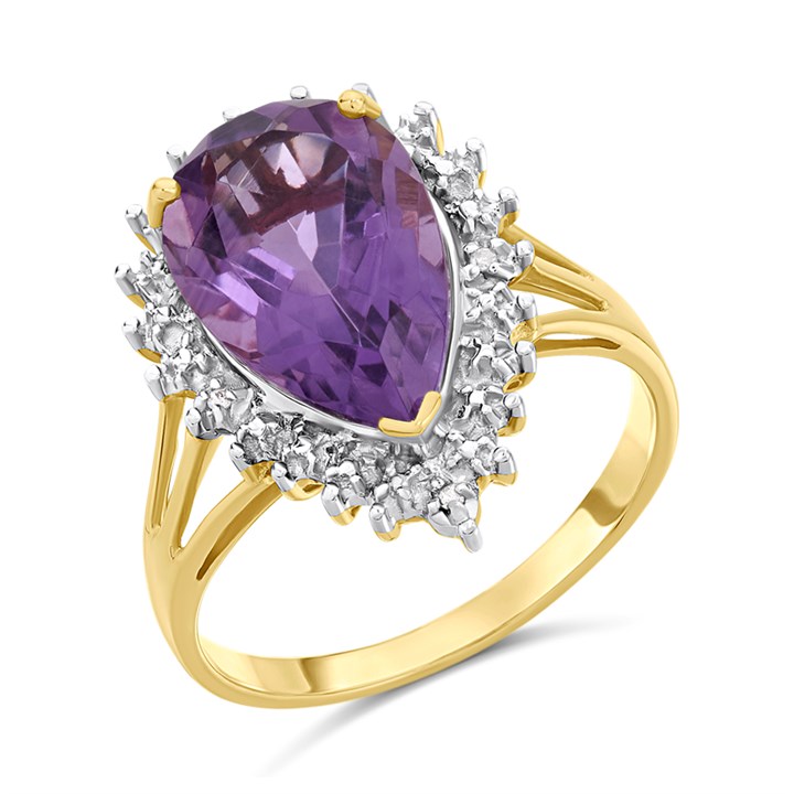 9ct Gold Amethyst And Diamond Cluster Ring. - Z51209