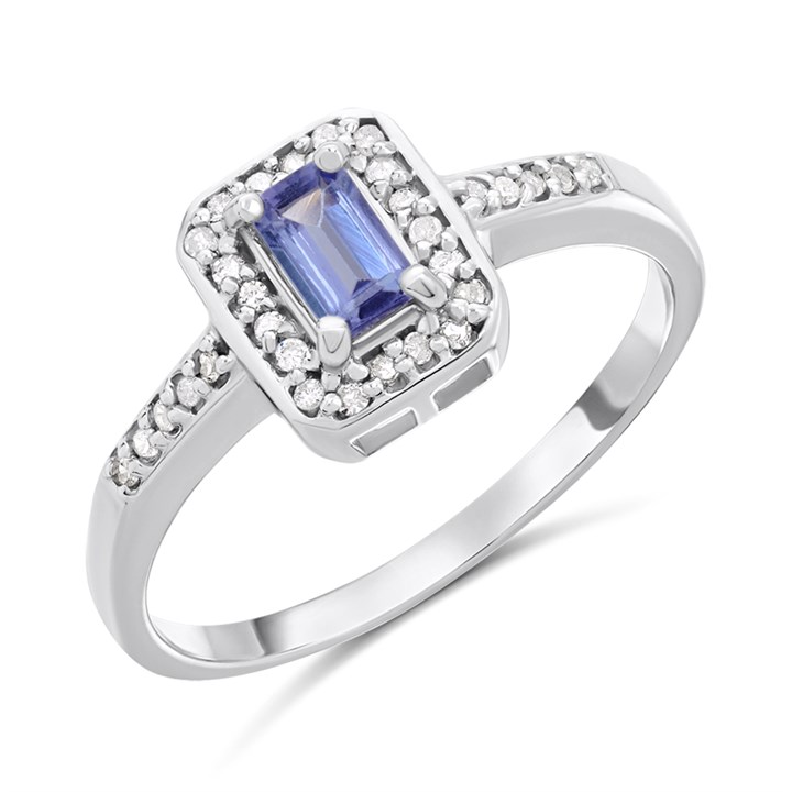 9ct White Gold Rectangular Tanzanite And Diamond Cluster Ring - Z51211
