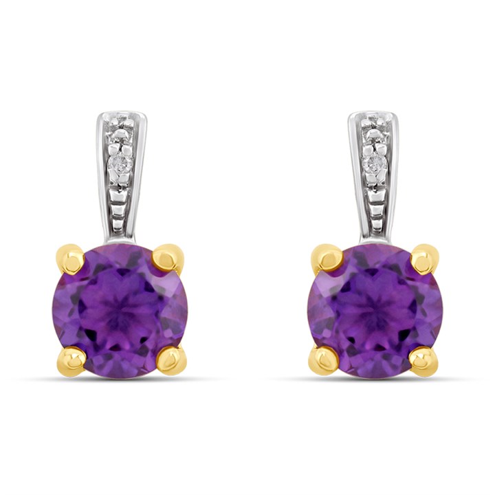9ct Gold Amethyst And Diamond Drop Earrings - Z51221
