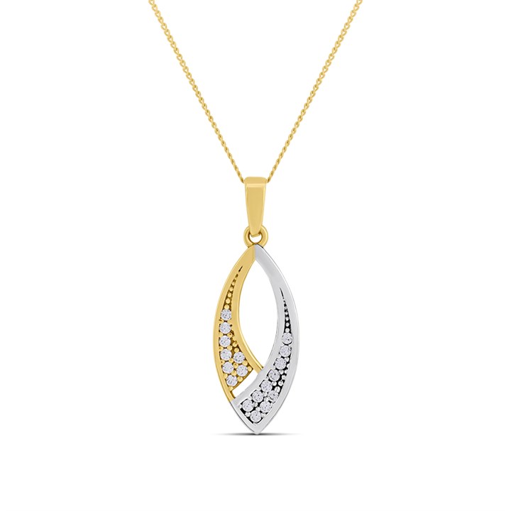 9ct Gold two tone Cubic Zirconia Open Marquise Necklace - Z51222