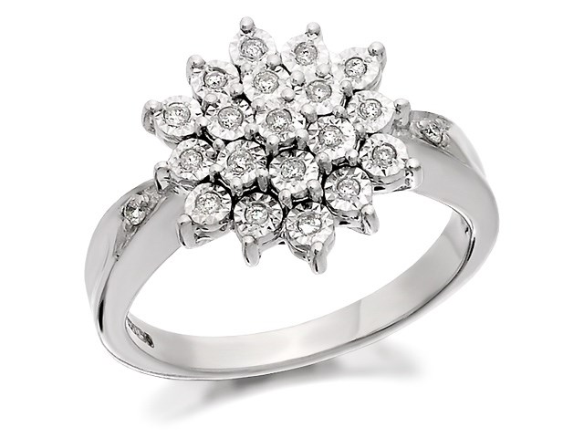 9ct White Gold Diamond Three Tier Cluster Ring - 12pts - Z51231
