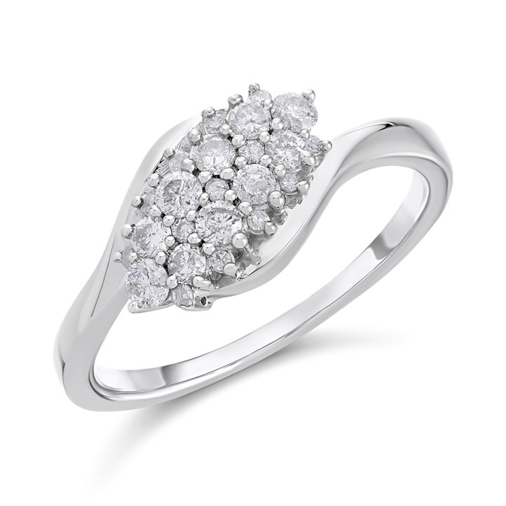 9ct White Gold Diamond Twist Cluster Ring - 1/3ct - Z51234
