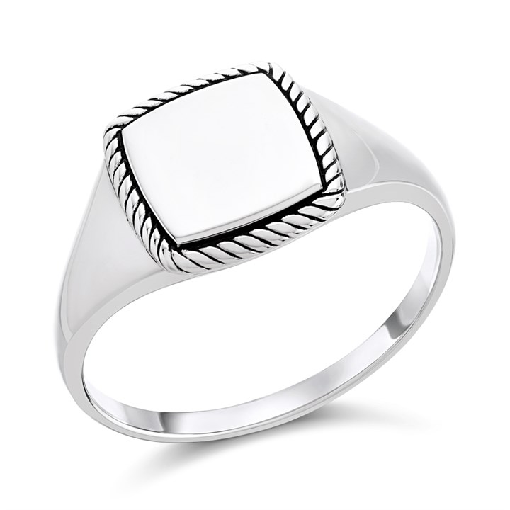 Silver Twisted Edge Signet Ring - Z51235