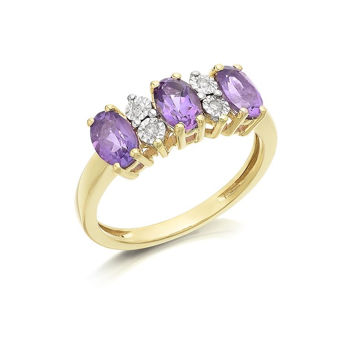 9ct Two Colour Gold Amethyst And Diamond Ring - Z5171