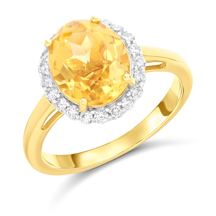 9ct Gold Citrine And Diamond Cluster Ring - 1/4ct. - Z5190