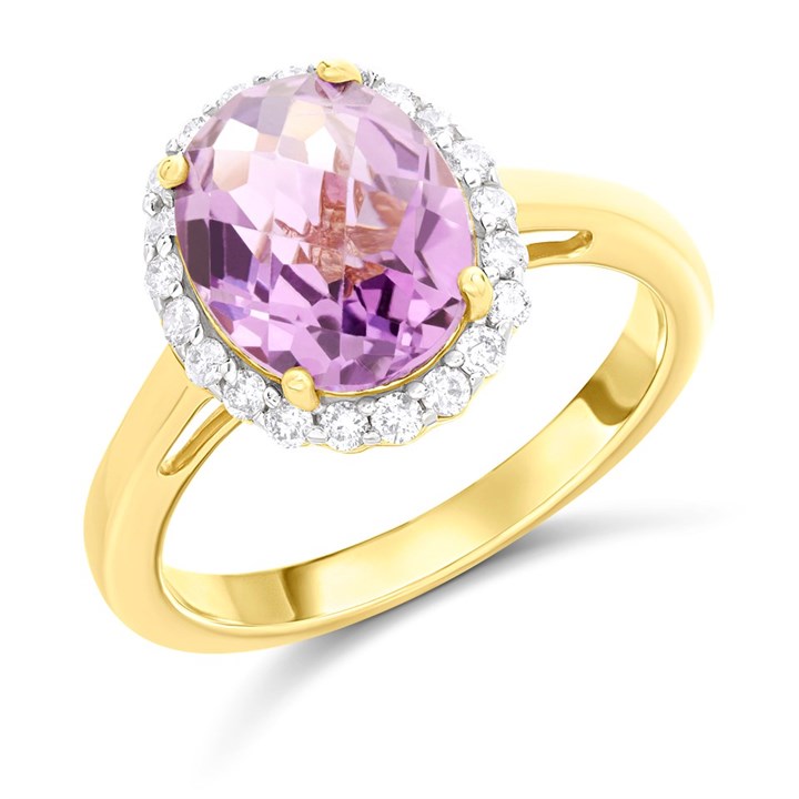 9ct Gold Amethyst And Diamond Cluster Ring - 1/4ct - Z5191