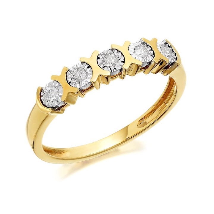 9ct Gold Five Stone Diamond Ring - 10pts - d5804