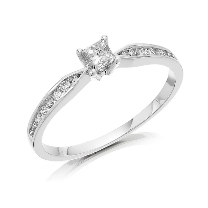 9ct White Gold Princess Cut Diamond Ring - 1/3ct - AGI Certificated - d71172