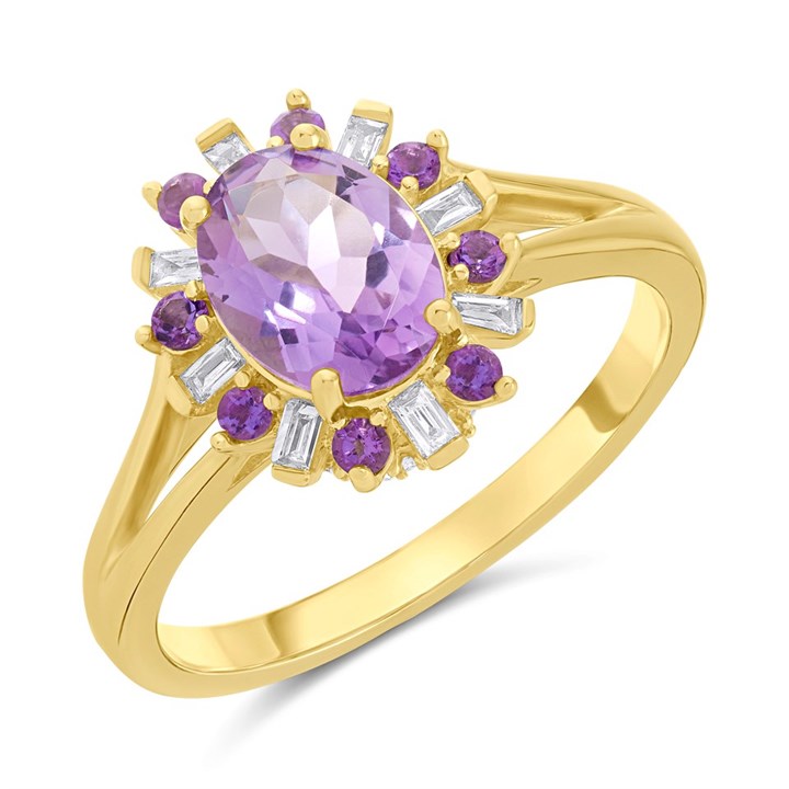 9ct Gold Amethyst And Diamond Cluster Ring - 10pts - d8474