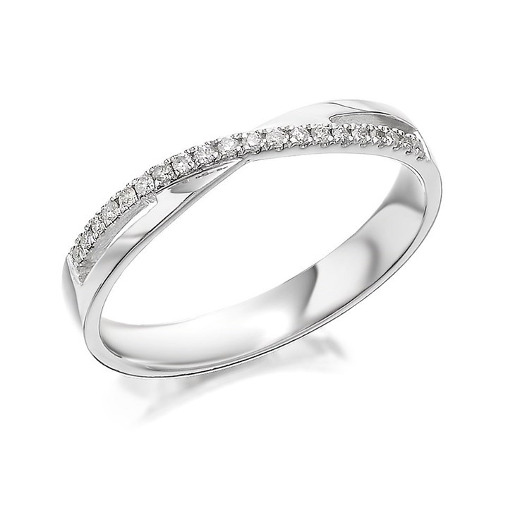 9ct White Gold Diamond Set Crossover Wedding Ring - 10pts - r2336