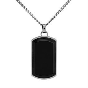 Joseph & George Stainless Steel Onyx Tag Necklace - A3413
