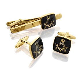 Gold Plated Masonic Cufflinks And Tie Slide Gift Set - A45124