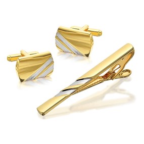 Two Tone Cufflink And Tie Slide Set - A4524