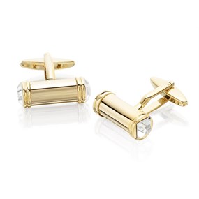 Gold Tone Crystal Bar Cufflinks - A4575