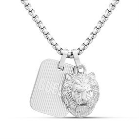 Guess JUMN01300JWSTT/U Silver Tone Tag Lion Neck Chain - A9307
