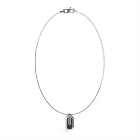 Guess UMN04045STBK Stainless Steel And Black Carbon Fibre Tag Necklace - A9321
