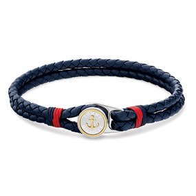Tommy Hilfiger 2790691 Stainless Steel And Blue Leather Two Braid Bracelet - A9664