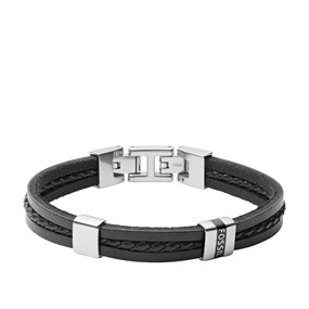 Fossil JF03686040 Black Leather Bracelet - A97138