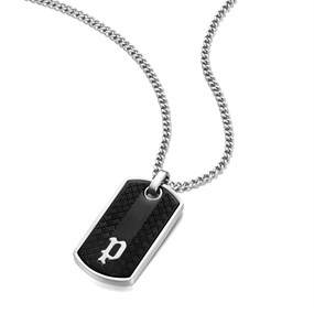 Police PEAGN0032801 HANG Stainless Steel Logo And Black Tag Necklace - A98312