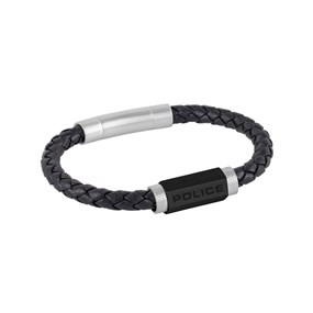 Police PEAGB0014001 URBANCOIL Stainless Steel And Black Leather Bracelet - A98385