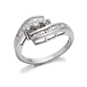 18ct White Gold Diamond Trilogy Crossover Ring - 1/3ct - D0729