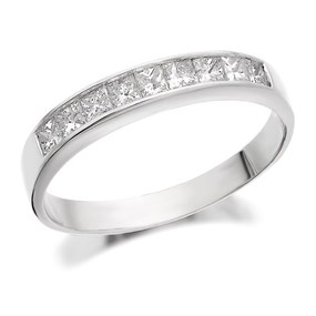18ct White Gold Princess Cut Diamond Half Eternity Ring - 1/2ct - D0732