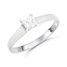 18ct White Gold Princess-Cut Diamond Solitaire Ring, 1/3ct - D0754