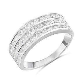 Platinum Channel-Set Three-Row Diamond 1/2 Eternity Ring, 1ct - D08145