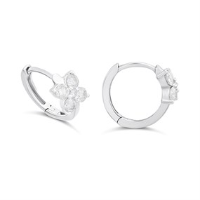 Platinum Diamond-Set Clover Huggie Earrings, 1/2ct/pr - D08501