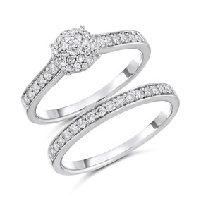 9ct White Gold Diamond Engagement Ring And Wedding Ring Set - 1/2ct - D32141
