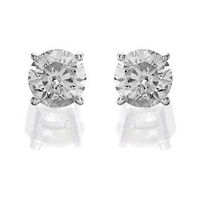 14ct White Gold 1 Carat Diamond Solitaire Stud Earrings - AGI Certificated - D3908