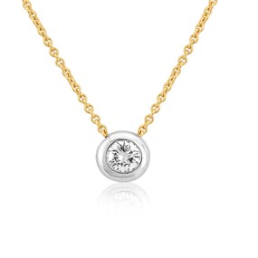 18ct Two Colour Gold Diamond Solitaire Necklace - 1/4ct - D4552