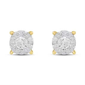 9ct Gold Cluster Stud Earrings, 1/2ct/pair - D54126