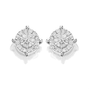 9ct White Gold Diamond Cluster Stud Earrings - 14pts per pair - D54130