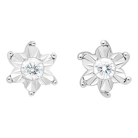9ct White Gold Diamond Flower Stud Earrings - 12pts per pair - D54132