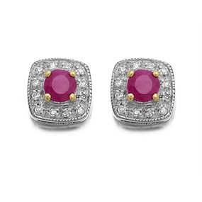 9ct Gold Ruby And Diamond Stud Earrings - 7pts per pair - D54134