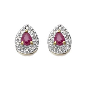 9ct Gold Ruby And Diamond Stud Earrings - 7pts per pair - D54136