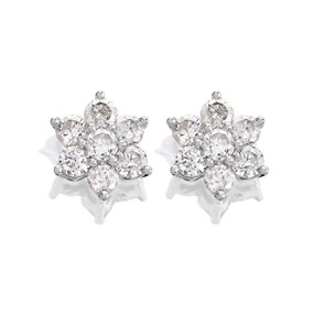9ct White Gold Diamond Cluster Stud Earrings - 1.5cts per pair - D5530