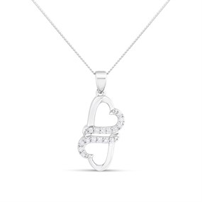 9ct White Gold Diamond Double Heart Necklace - D56121