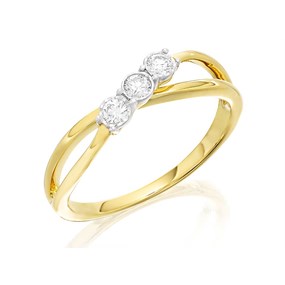 9ct Gold Diamond Crossover Trilogy Ring - 15pts - D5917