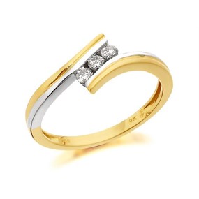 9ct Gold Two Colour Diamond Trilogy Crossover Ring - 15pts - D5920