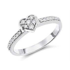 9ct White Gold Diamond Heart Cluster Ring - 20pts - D63155