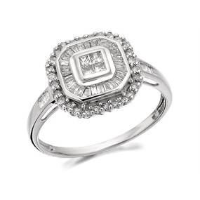 9ct White Gold Diamond Octagonal Cluster Ring - 1/2ct - D6338