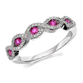 9ct White Gold Ruby And Diamond Double Plait Ring - 17pts - D6353