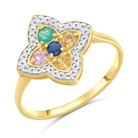 9ct Diamond And Multi-Coloured Sapphire Clover Cluster Ring - D6430